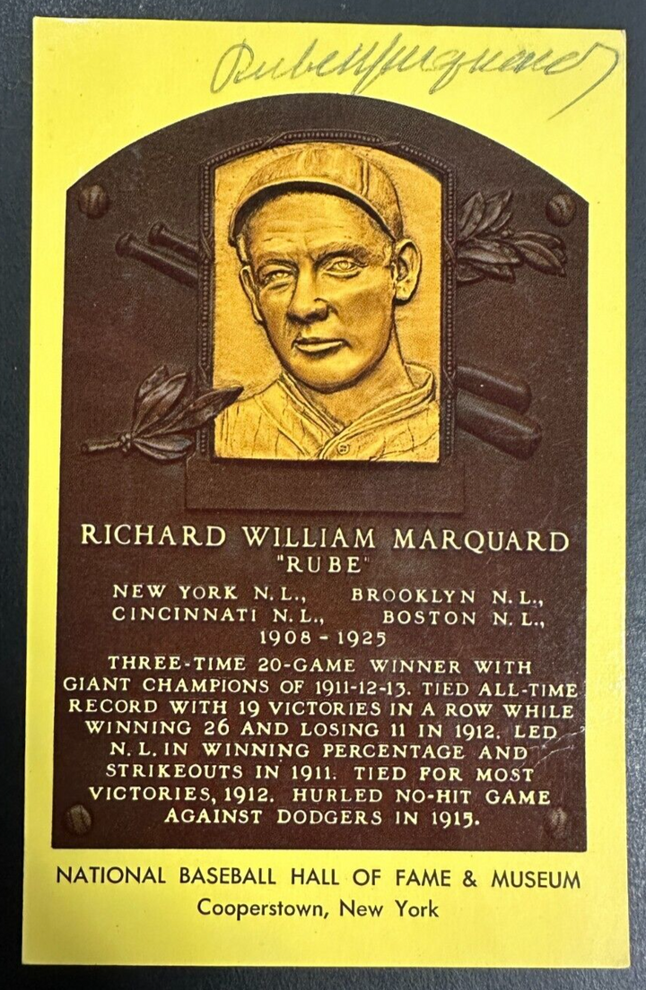 Rube Marquard Autographed MLB Hall Of Fame Postcard Giants BAS