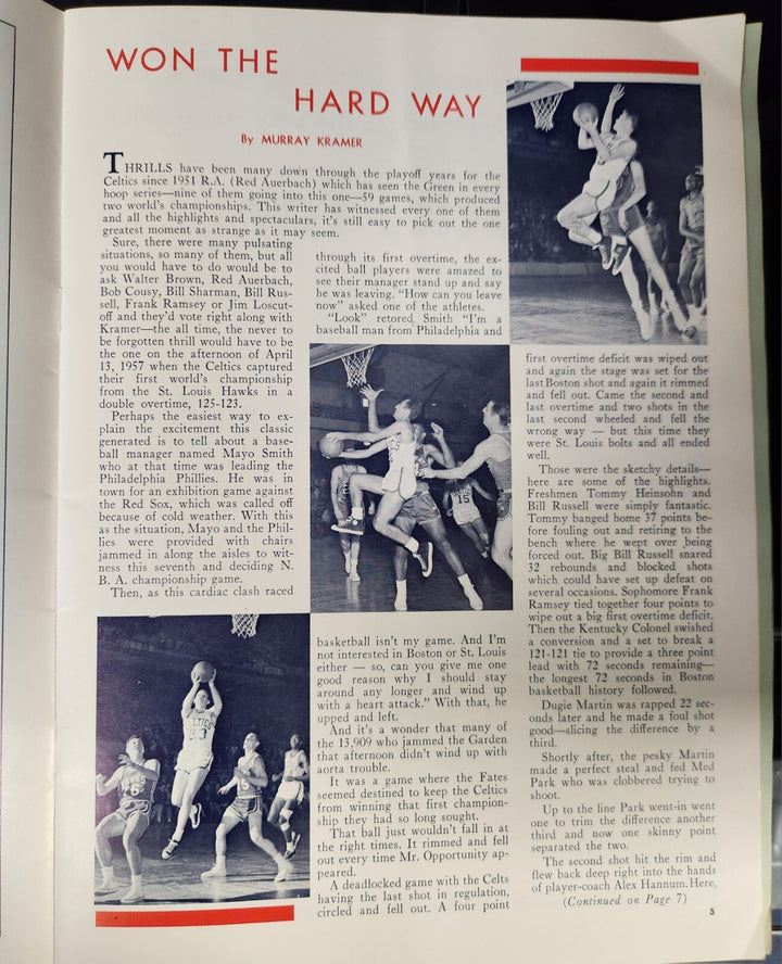 1960 NBA Finals Boston Celtics Vs. St. Louis Hawks Program Game 2 March 29, 1960