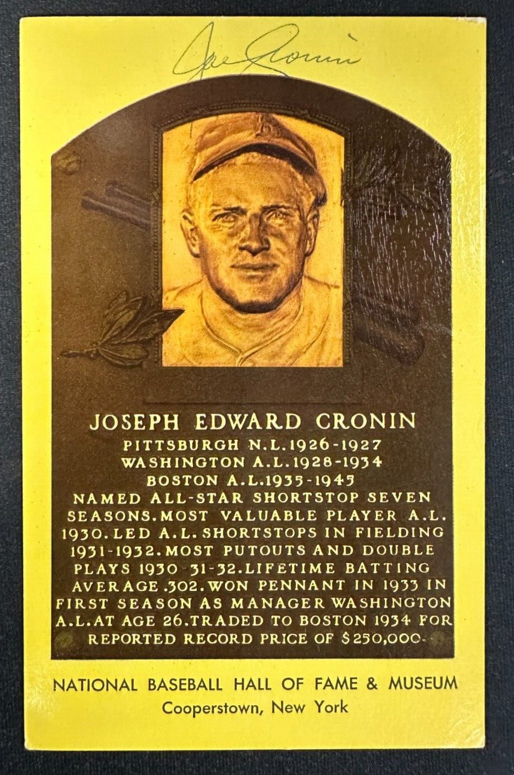 Joe Cronin Autographed MLB Hall Of Fame Postcard Boston Red Sox BAS