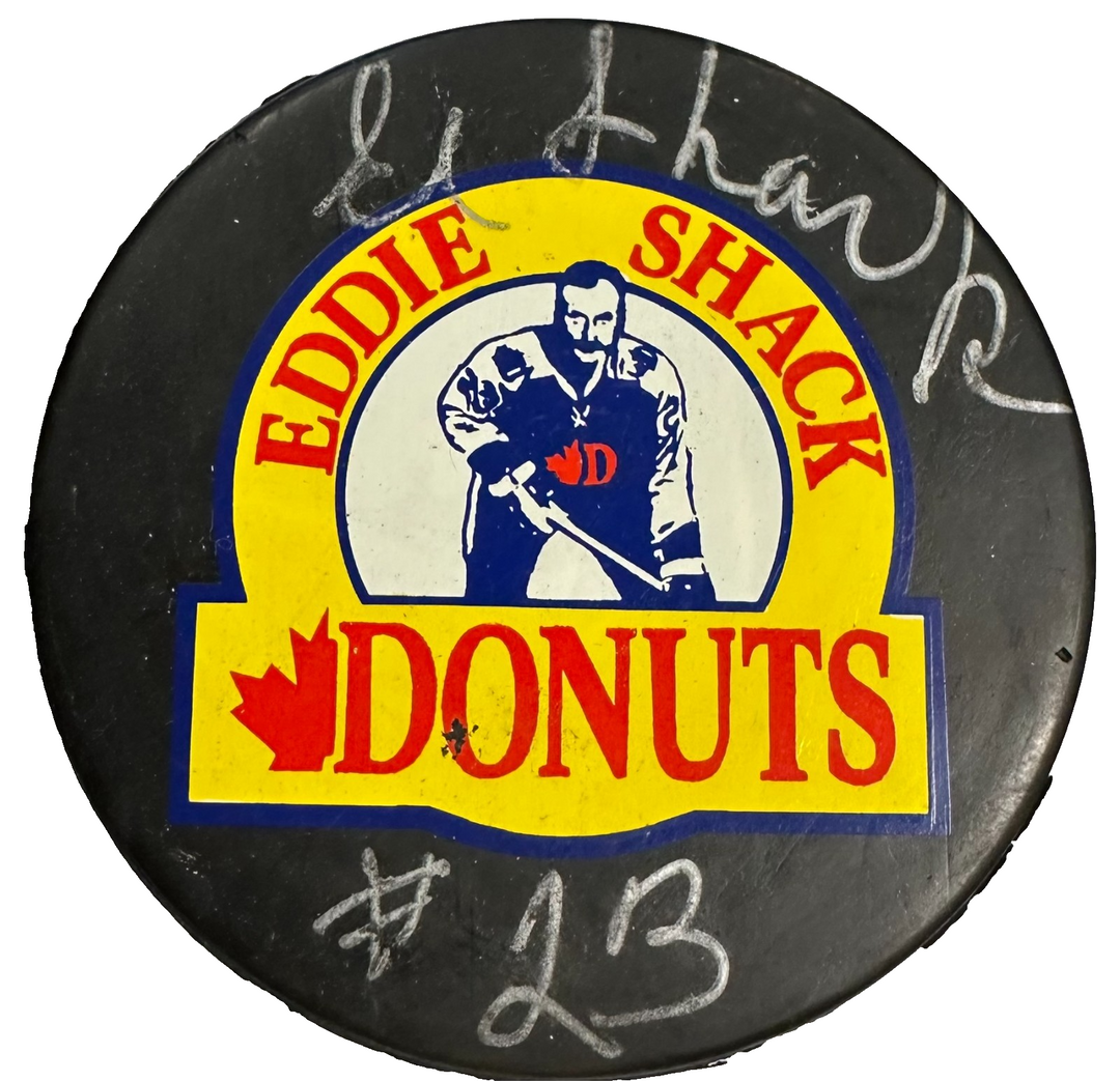 Eddie Shack Autographed Eddie Shack Donuts Hockey Puck NHL BAS