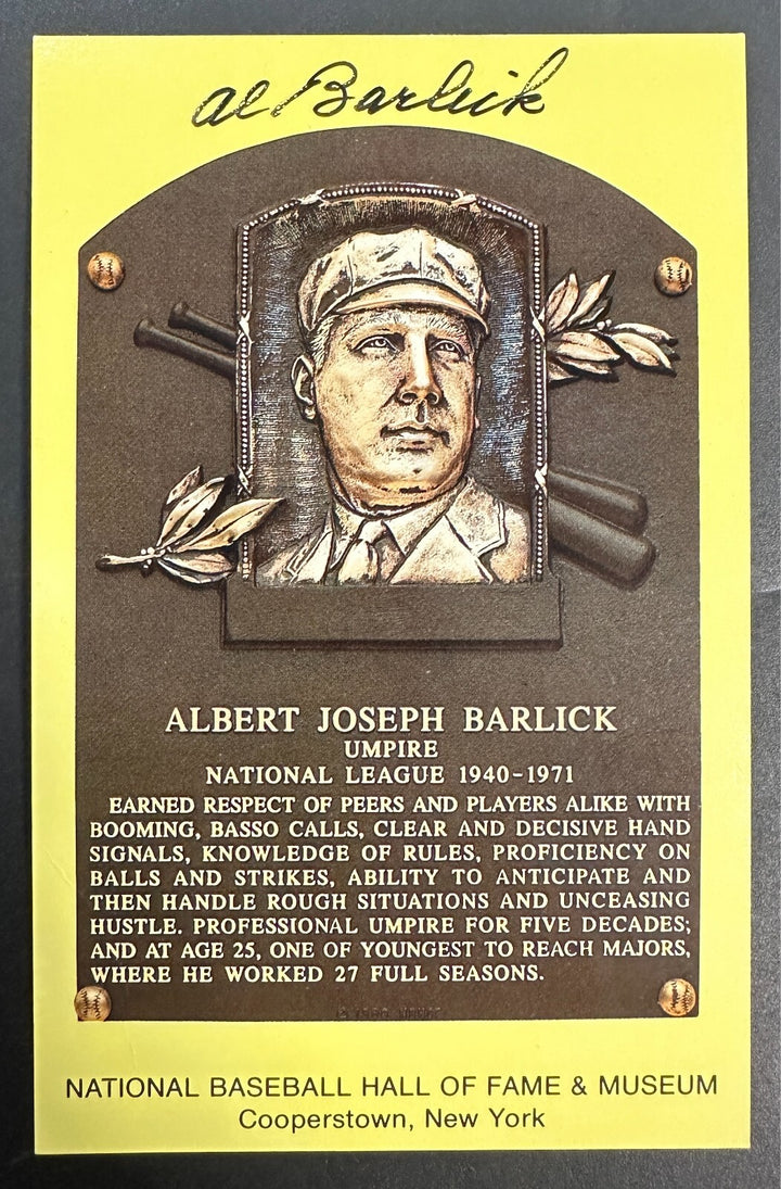 Al Barlick Autographed MLB Hall Of Fame Postcard MLB