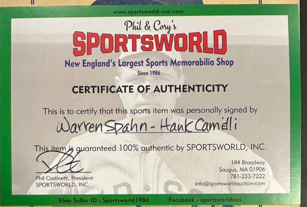 Warren Spahn & Hank Camelli Signed 6/6/1947 Haverhill MA Baseball Night Pamphlet