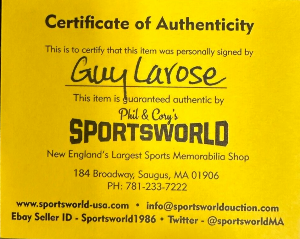 Guy LaRose Autographed Boston Bruins 100th Anniversary Puck NHL