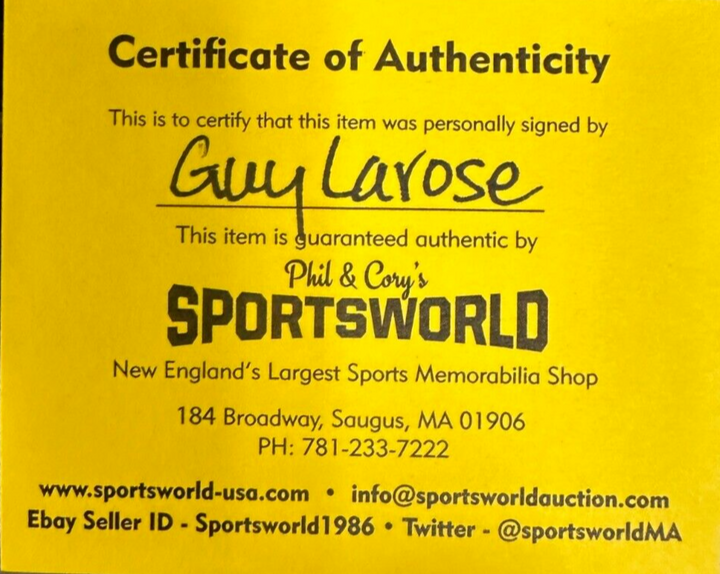 Guy LaRose Autographed Boston Bruins 100th Anniversary Puck NHL