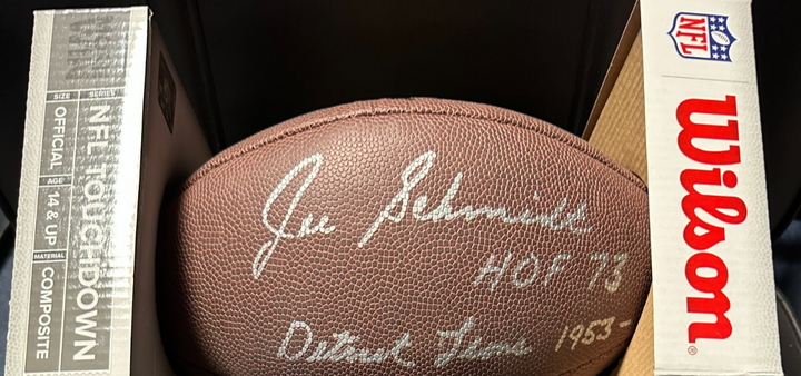 Joe Schmidt Autographed Wilson NFL Super Grip Football W/ HOF 79 & Lions 1953-65