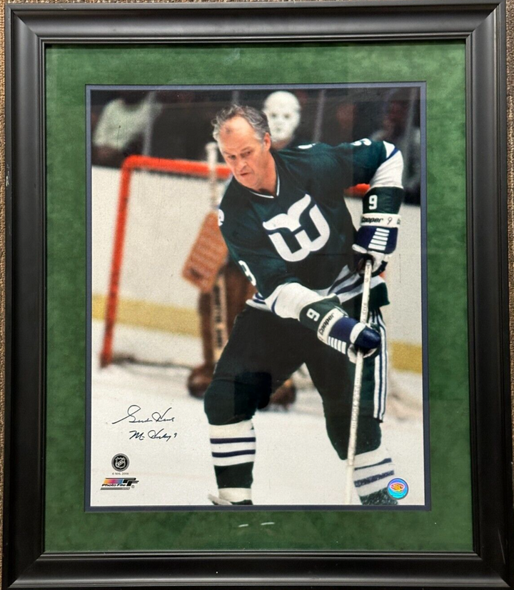 Gordie Howe Autographed Hartford Whalers 16x20 Photo Framed BAS W/ Mr. Hockey