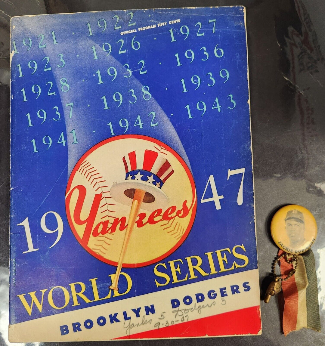 1947 World Series Program & JACKIE ROBINSON Ballpark Pinback - Rookie Year RARE