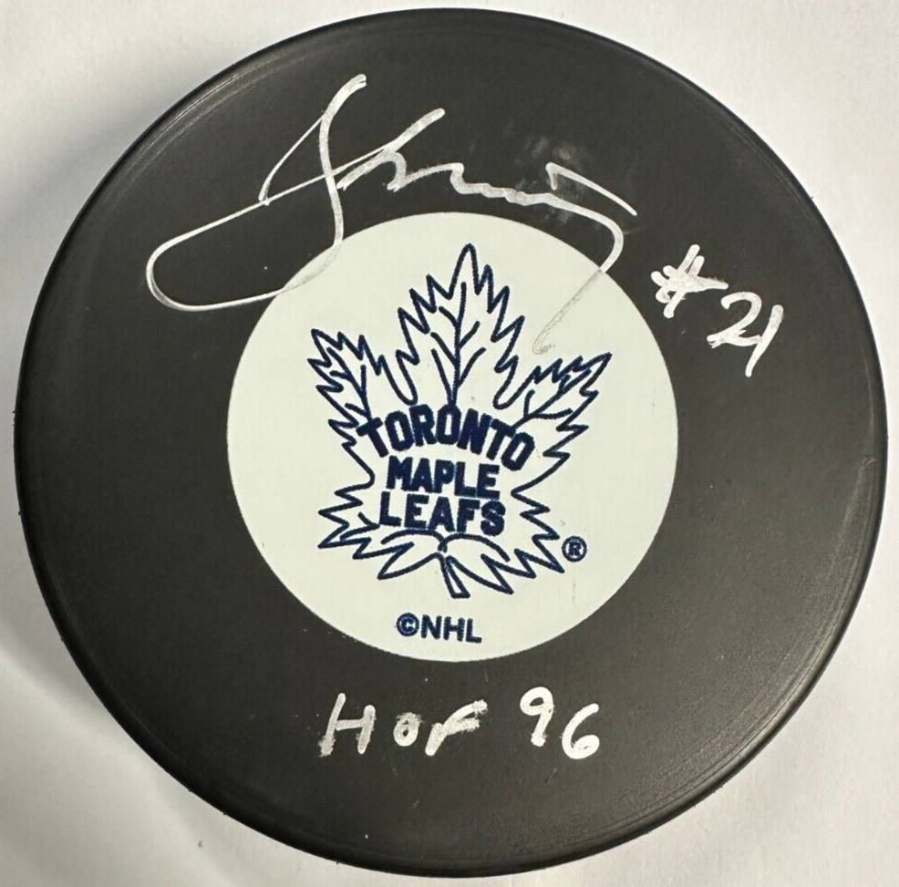 Borje Salming Autographed Toronto Maple Leafs Puck  W/ HOF 96 BAS