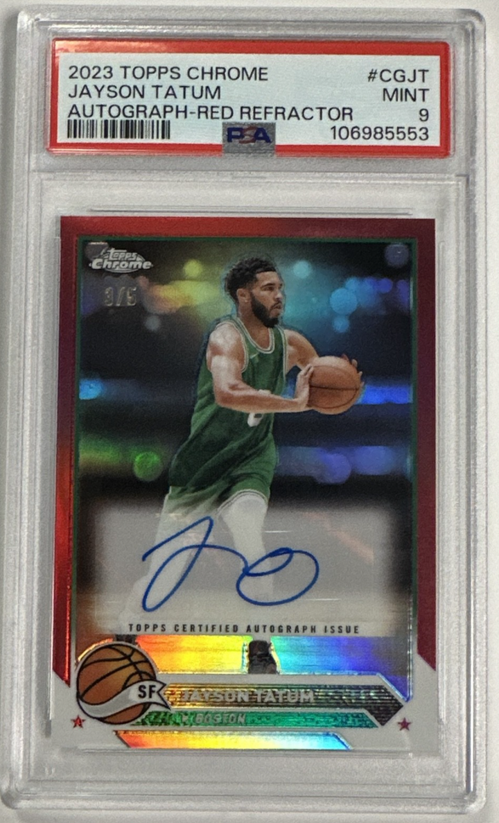 2023-24 Topps Chrome Autographs Jayson Tatum Auto Red Refractor 3/5 PSA 9
