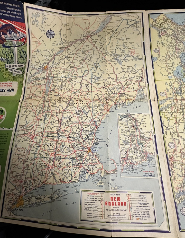 Vintage 1947 California Oil Co CALSO Supreme New England Road Map