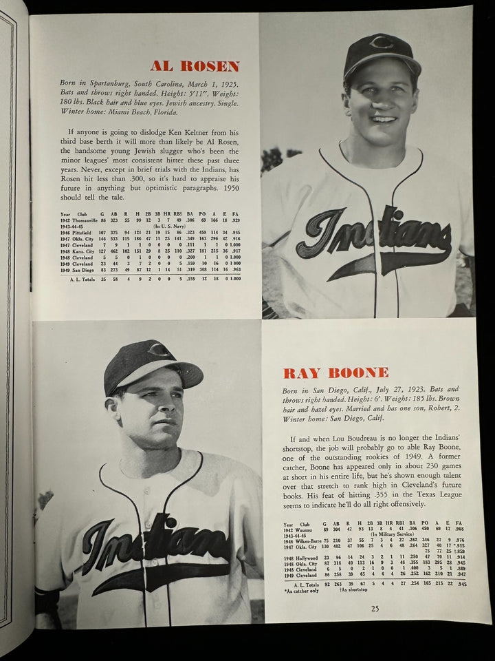 Vintage 1950 Cleveland Indians Baseball Yearbook Feller Lemon Rosen Doby
