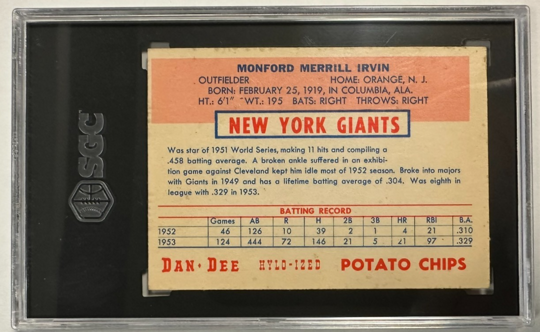 1954 Dan-Dee Potato Chips Monte Irvin Card SGC 4 VG-EX HOF Giants