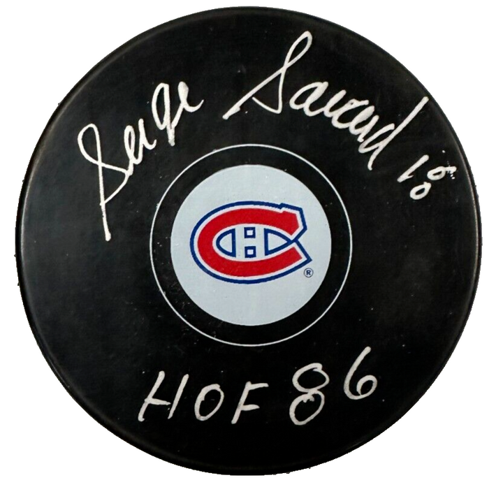 Serge Savard Autographed Montreal Canadiens Puck W/ HOF 86 JSA