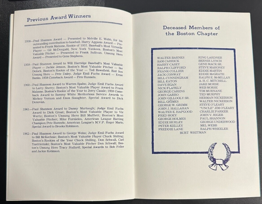 Jan 23, 1963 24th Annual Baseball Writers Association America Dinner Program