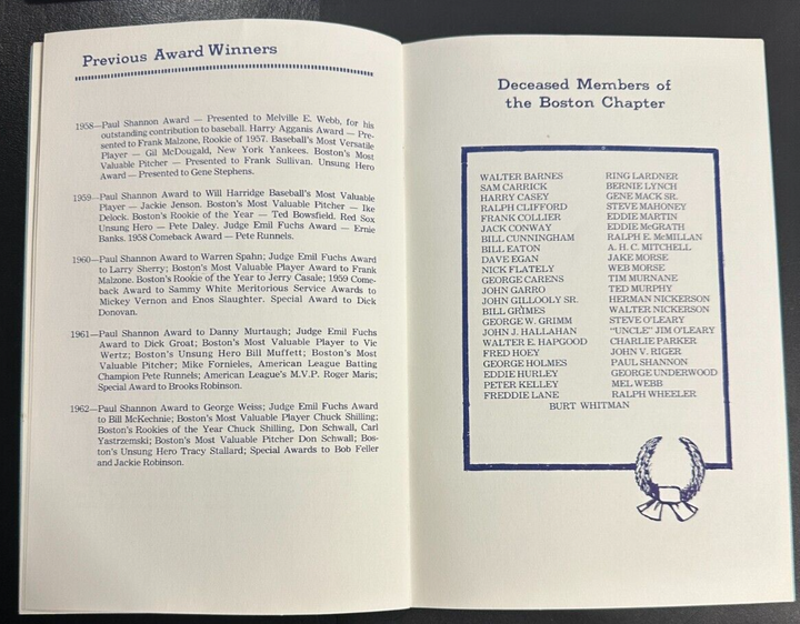 Jan 23, 1963 24th Annual Baseball Writers Association America Dinner Program