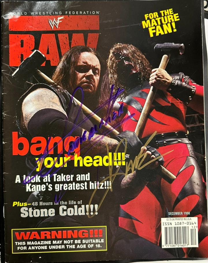The Undertaker & Kane Autographed December 1998 Issue of WWE Raw Magazine