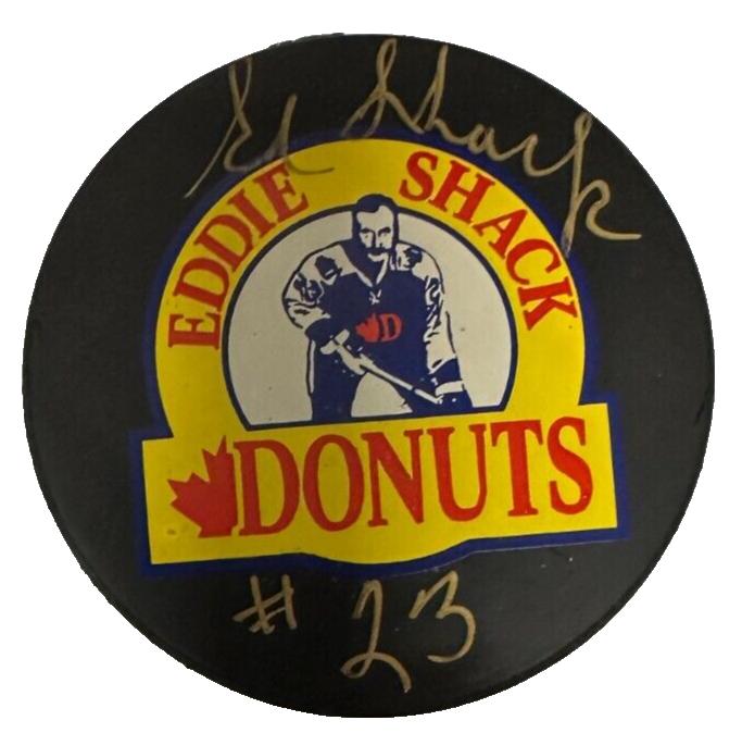 Eddie Shack Autographed Eddie Shack Donuts Hockey Puck NHL BAS