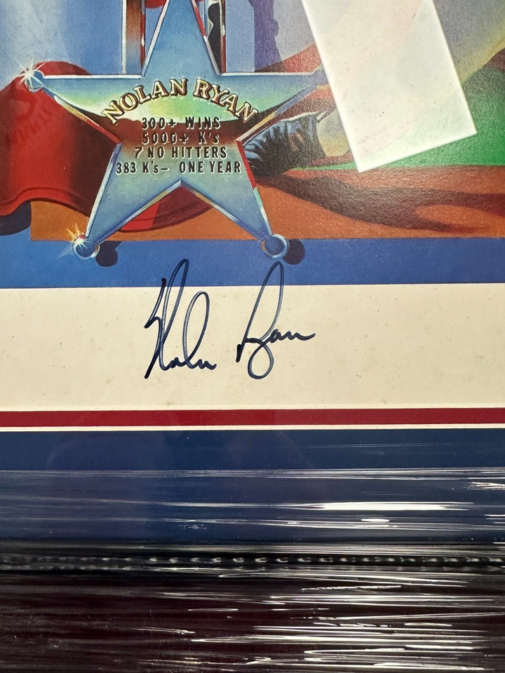 Nolan Ryan & Ron Lewis Autographed Career Stats Print 1141/2500 BAS HOF Rangers