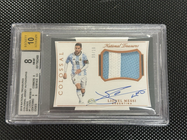 2018 National Treasures Lionel Messi Argentina Patch Auto /10 On Card BGS 8 