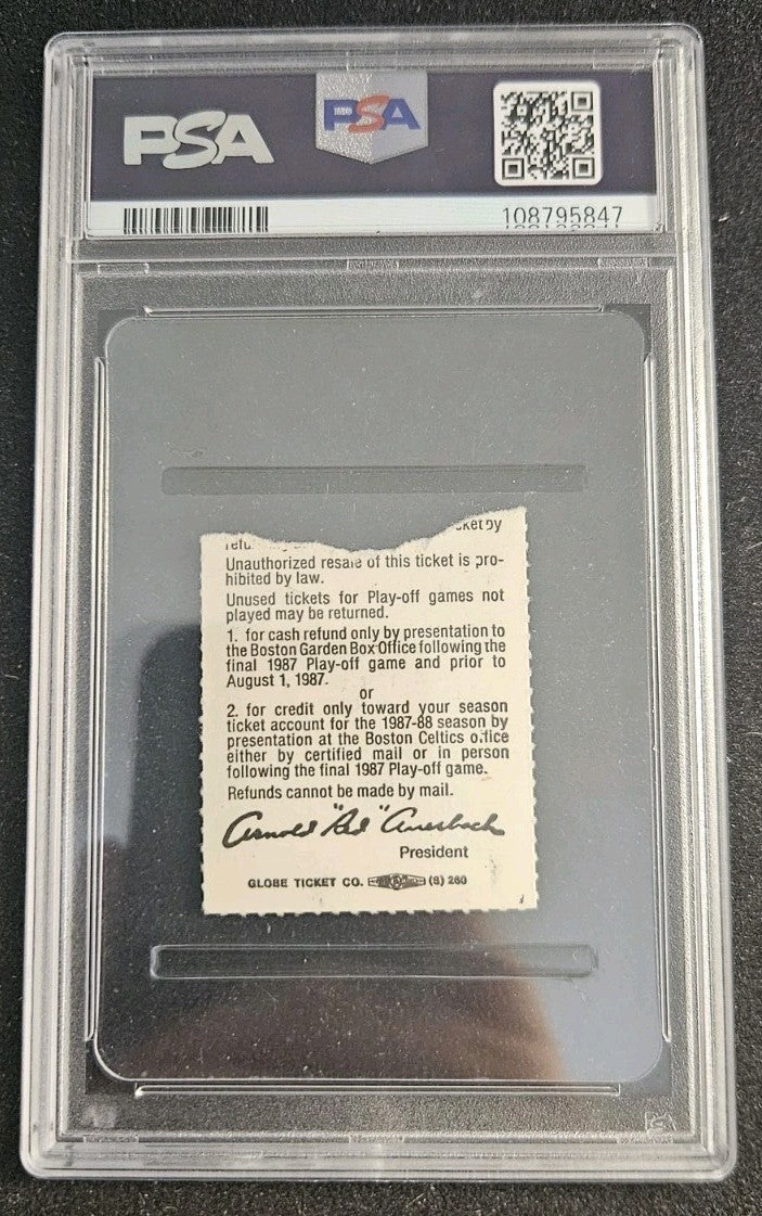 1987 NBA ECF GAME 5 LARRY BIRD STEALS THE BALL TICKET STUB PSA 3 AUTO 10 CELTICS
