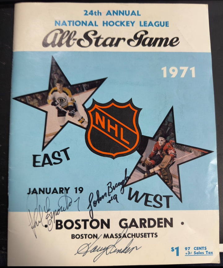 1971 NHL All-Star Gane Autographed Program & Ticket Stub Esposito Bucyk BAS
