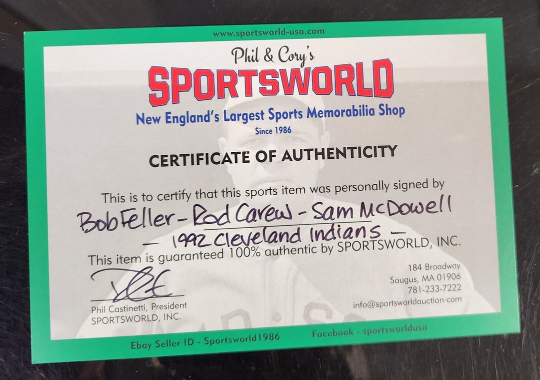 Rod Carew - Bob Feller - Sam McDowell Signed Indians Spring Training Program COA