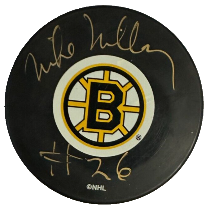Mike Milbury Autographed Boston Bruins Hockey Puck NHL