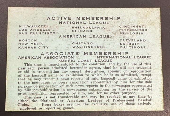 1959 Pass Ticket All Parks BBWAA Gibson McCovey Anderson Kaat Williams Debut