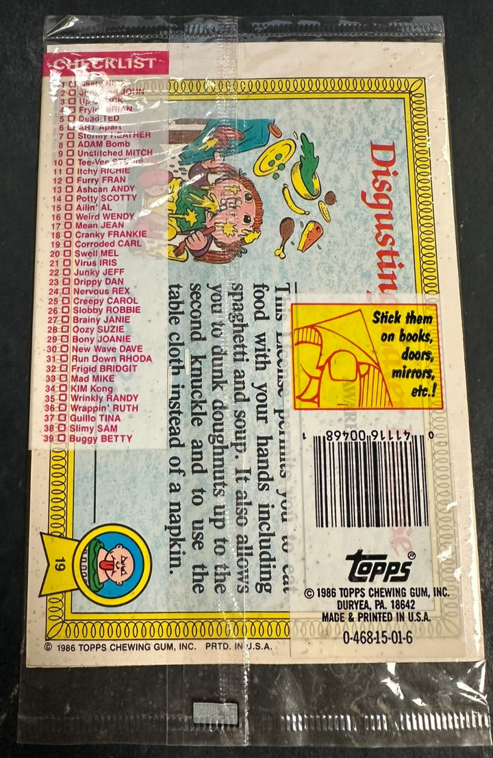 Sealed Pack 1986 Garbage Pail Kids Series 1 Jumbo 5x7 Fryin Brian Giant Stickers