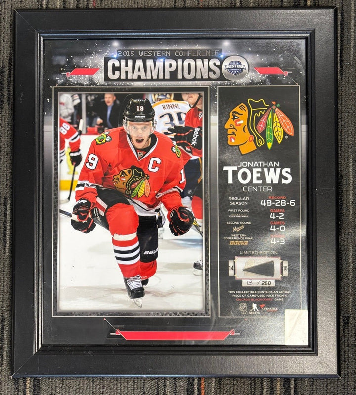 Jonathan Toews 2015 Champions Framed Photo W/ Game Used Puck Relic /250 Fanatics