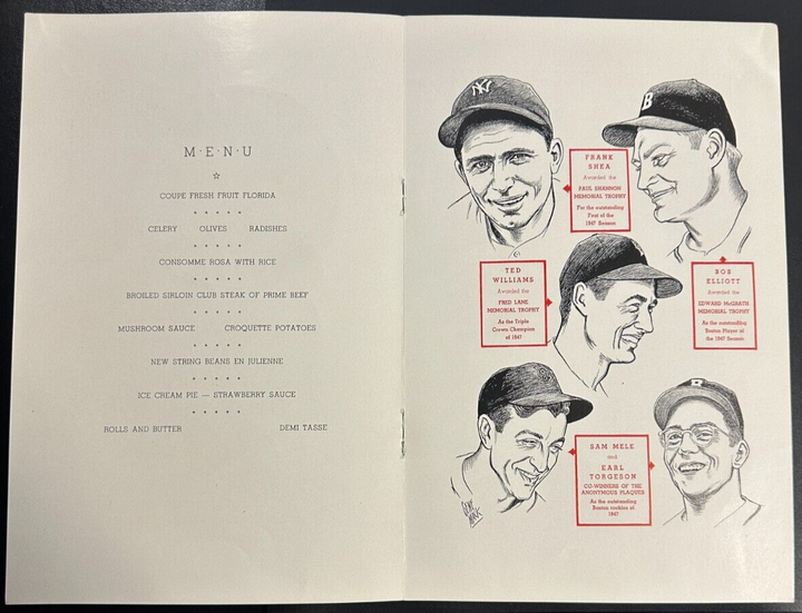 Jan 28, 1948 Ninth Annual Baseball Writers Association America Dinner Program