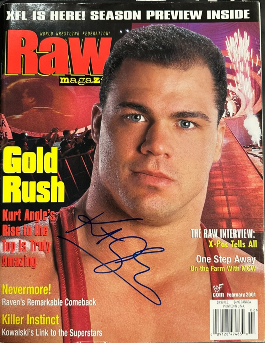 Kurt Angle Autographed February 2001 Issue of WWE Raw Wrestling Magazine