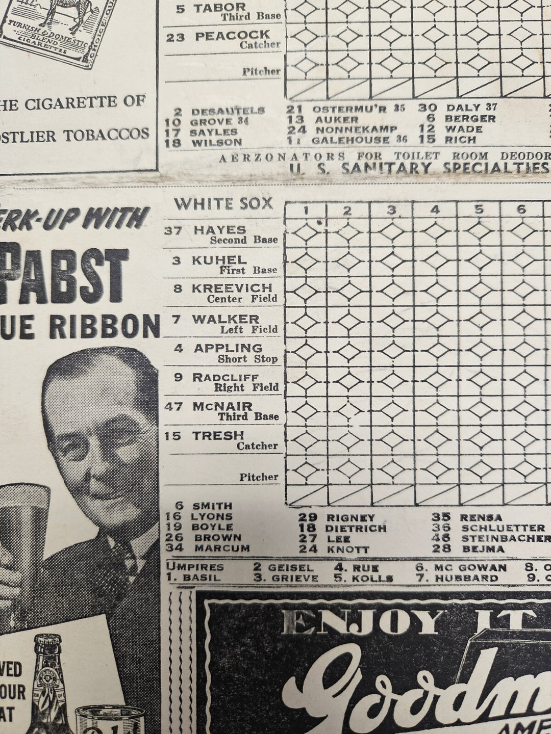 1939 Chicago White Sox Vs. Boston Red Sox Program Ted Williams Rookie Season