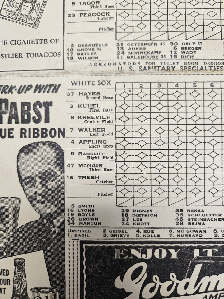1939 Chicago White Sox Vs. Boston Red Sox Program Ted Williams Rookie Season