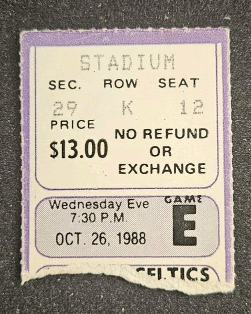 10/26/88 Boston Celtics Pre Season Game Ticket Stub Larry Bird Kevin McHale