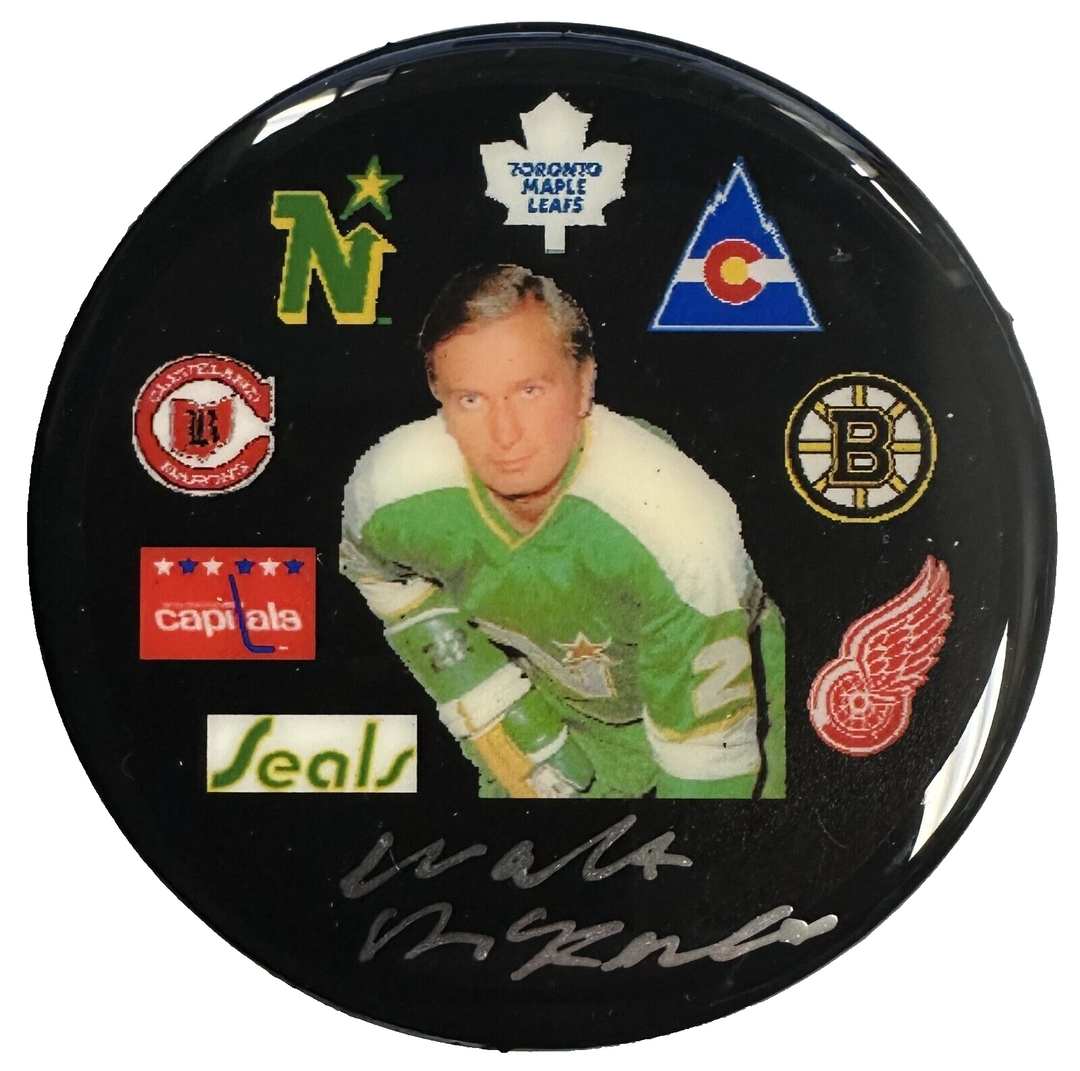 Walt McKechnie Autographed Photo Puck NHL Seals Rockies Barons Bruins