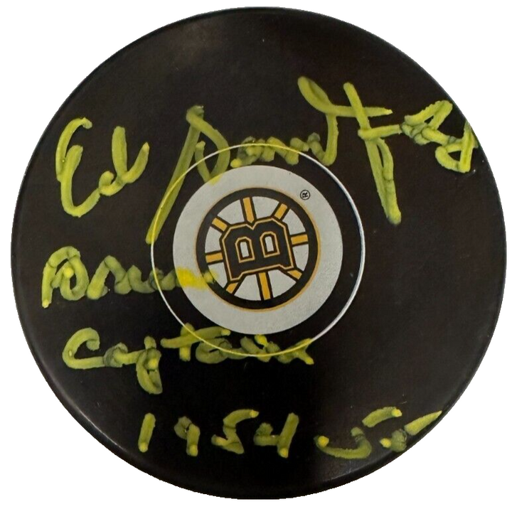 Ed Sanford Autographed Boston Bruins Hockey Puck W/ Bruins Captain 1954-55 BAS