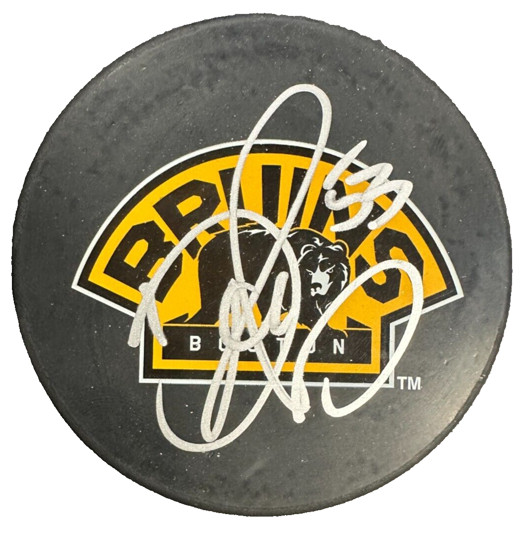 Derek Morris Autographed Boston Bruins Hockey Puck NHL