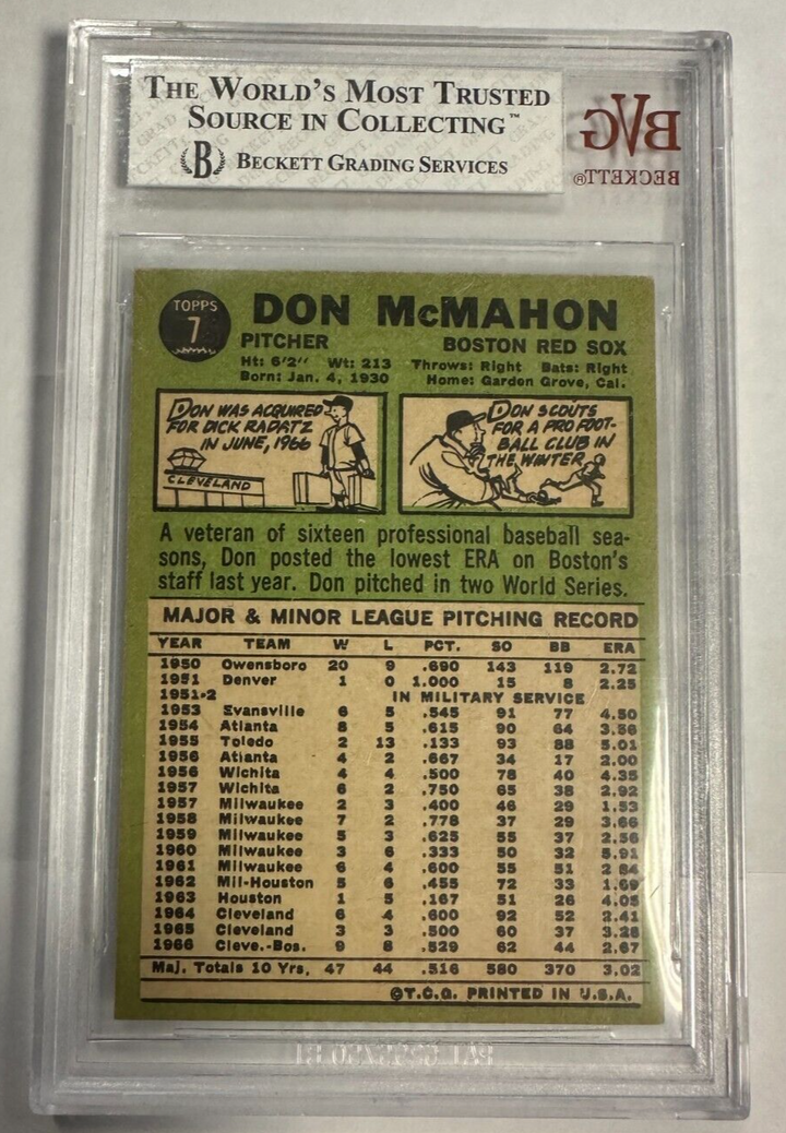 1967 Topps Don McMahon Card #7 BVG 7 NM Red Sox