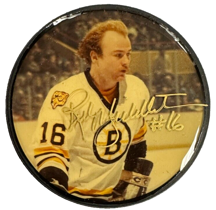 Rick Middleton Autographed Boston Bruins Photo Puck NHL