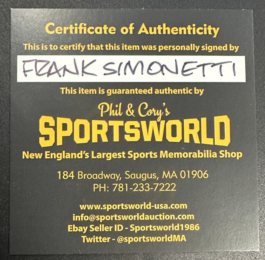 Frank Simonetti Autographed Boston Bruins Hockey Puck NHL