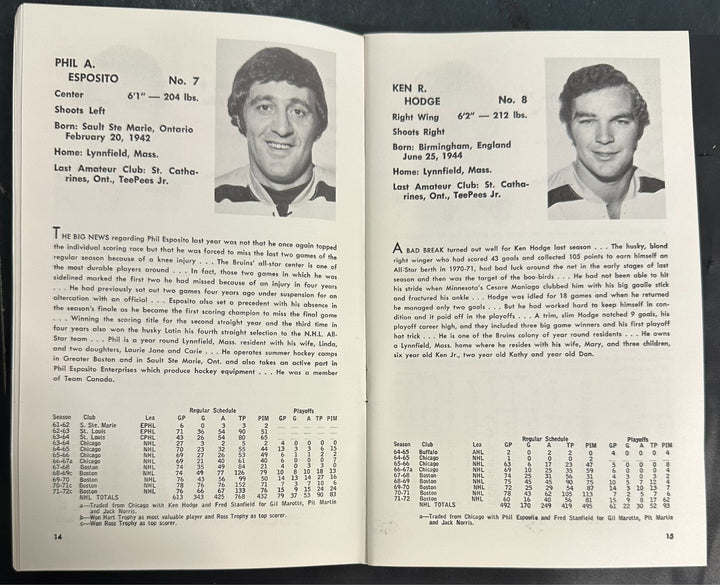 Vintage 1972-73 Boston Bruins Official Press & Media Guide NHL