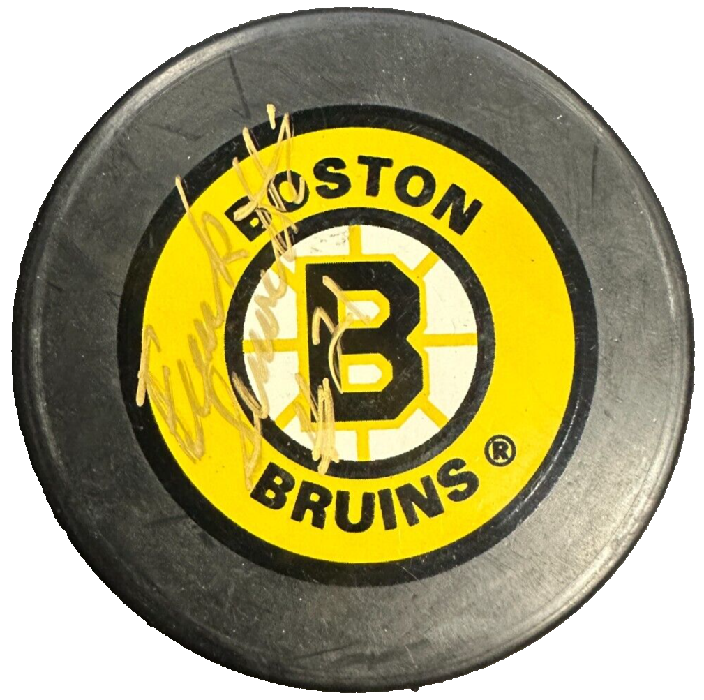 Frank Simonetti Autographed Boston Bruins Hockey Puck NHL