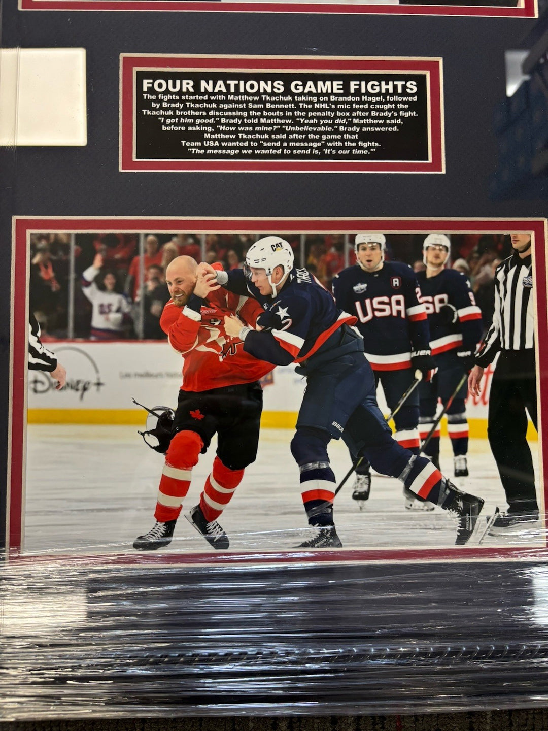 Four Nations Game Fights Matthew Tkachuk & Brandon Hagel 8x10 Photos Framed