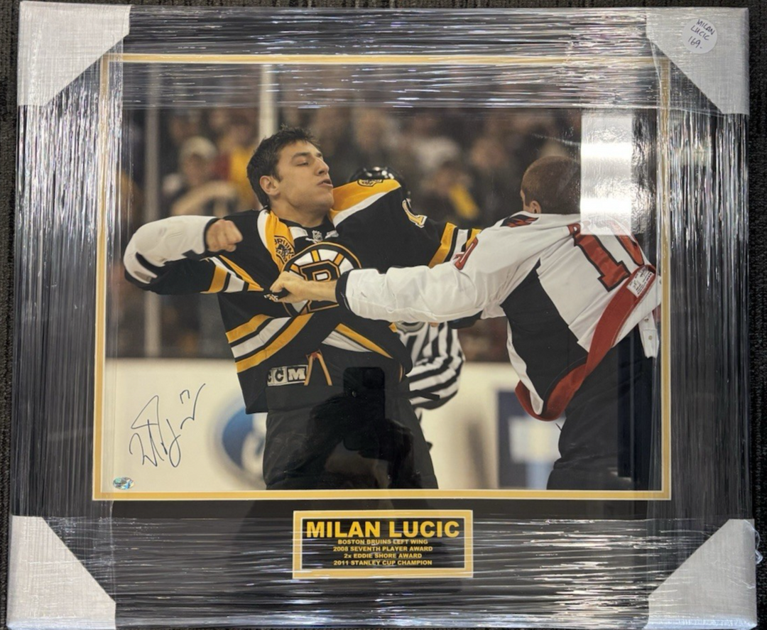 Milan Lucic Autographed 16x20 Fight Photo Framed Boston Bruins