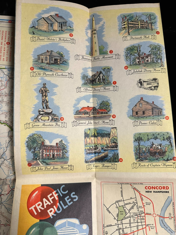 1951 Tydol Flying "A" Road Map of New Hampshire & Vermont & Historical Guide
