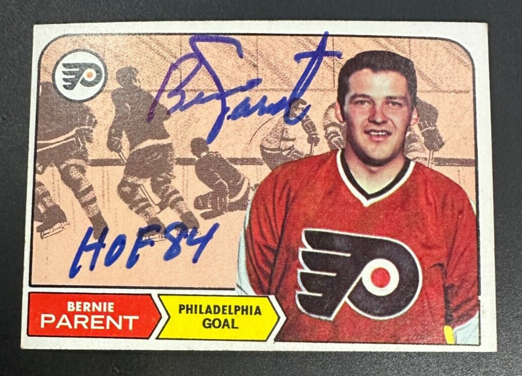 Bernie Parent Autographed 1968-69 Topps Rookie Card #89 W/ HOF 84 Flyers