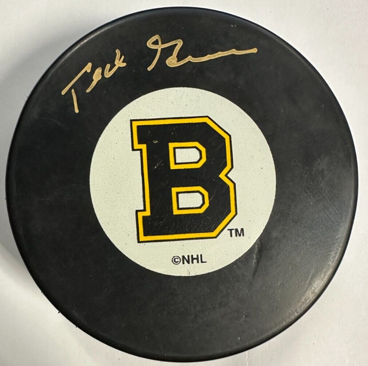 Ted Green Autographed Boston Bruins Hockey Puck HOF BAS