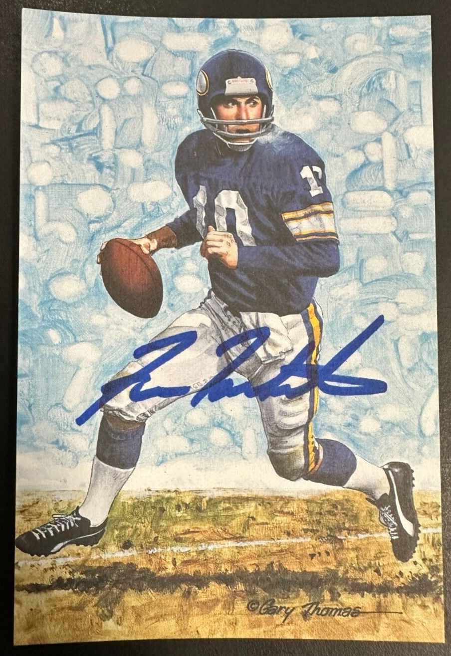 Fran Tarkenton Autographed Goal Line Art Postcard Vikings /5000 HOF BAS