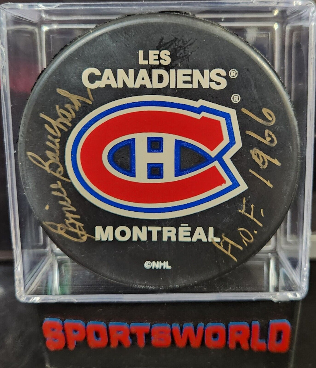 Emile "Butch" Bouchard Signed Inscribed Montreal Canadiens Hockey Puck HOF COA